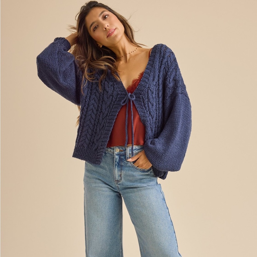 Altar'd State Navy Blue Cable Knit Cardigan